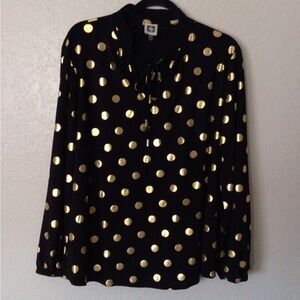 Anne Klein Black Blouse with Gold Dots